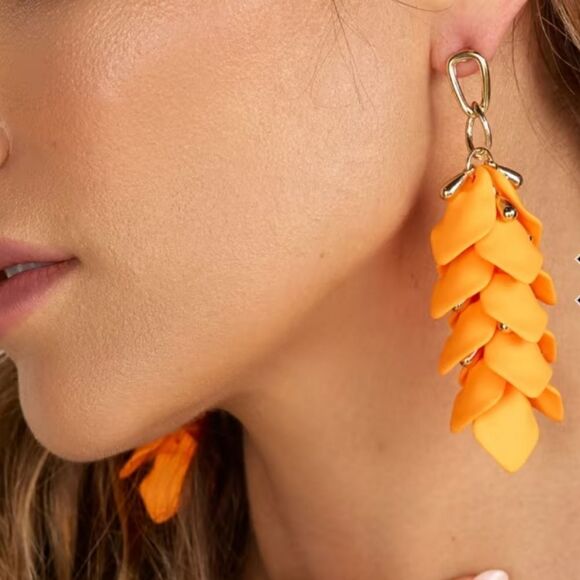 BRAND NEW NATASHA STATEMENT COLORED PETAL DROP EARRINGS - Picture 1 of 15